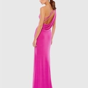 Mac Duggal Pink Jersey One Shoulder Draped Back Gown